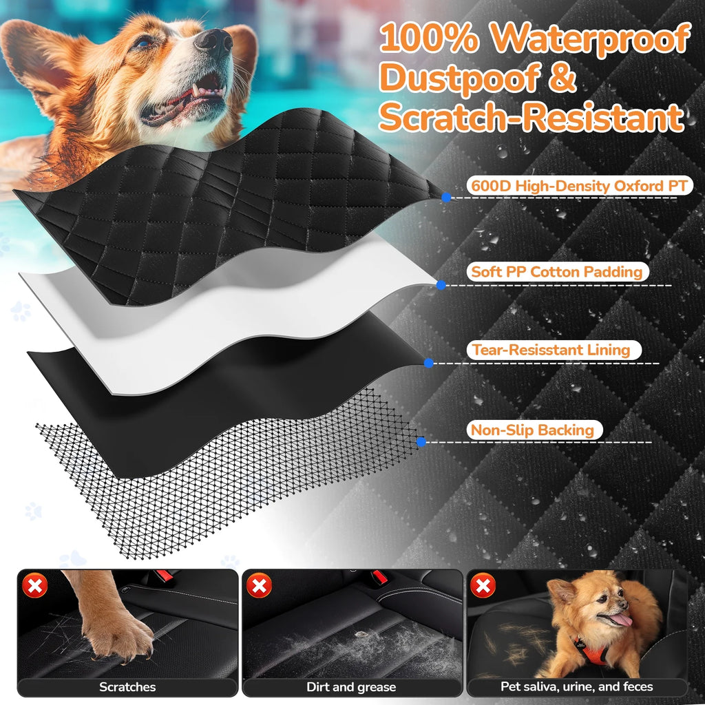 Dog Seat Cover- Non-Slip Dog Car Hammocks with Seatbelt Dog Car Seat Cover Waterproof and Scratch-Resistant Dog Car Back Seat Protection
