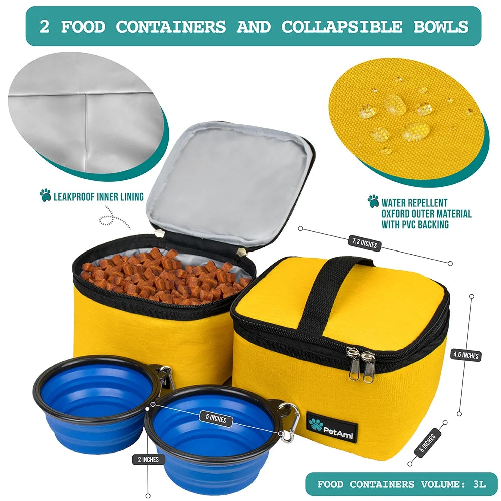 Dog Travel Bag, Travel Pet Bag Organizer, Dog Food Travel Bag with Food Container and Bowls, Dog Travel Supplies Gift Accessories for Weekend Camping, Dog Cat Diaper Bag (Grey, Large)